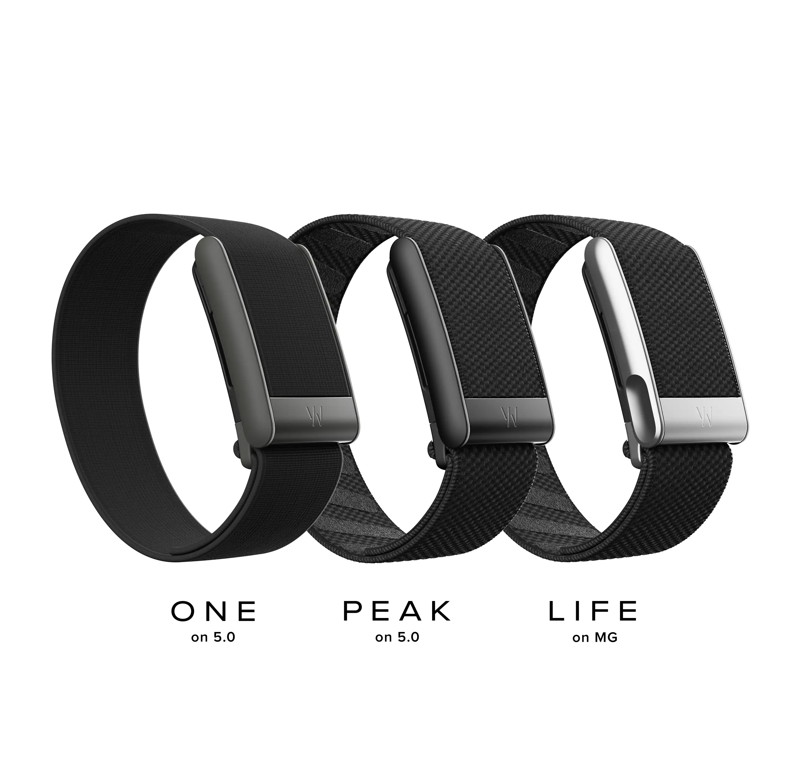 WHOOP 5.0 screen-free bands in three finishes